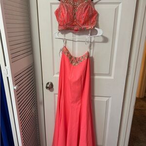 Beaded Coral Two-Piece Gown